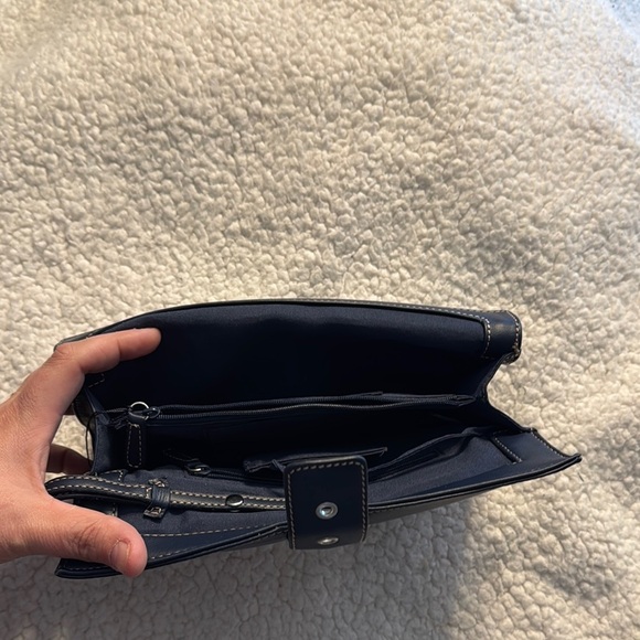 Leather Blue Wristlet Clutch with Structured Design - Picture 6 of 9